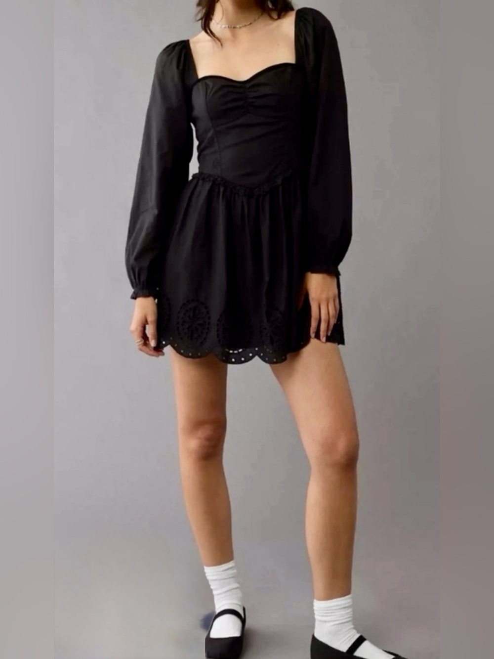 American Eagle Coquette Long Sleeve Dress Eyelet Trim Size Medium